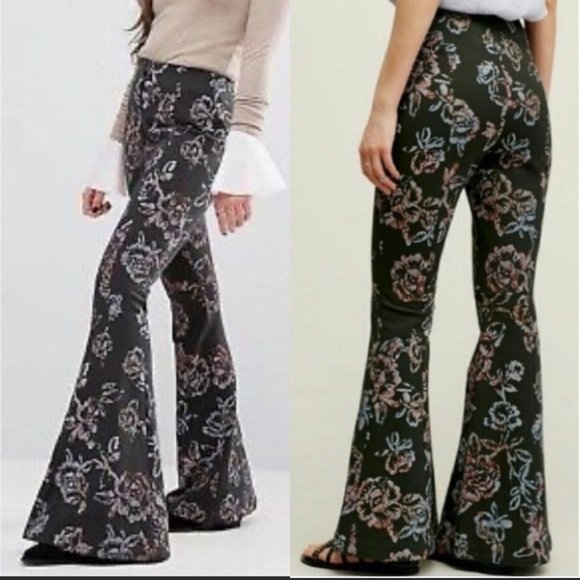 Free People Born To Be Wild Floral Flare Pants Cropped Retro Bell Bottoms - Picture 3 of 12